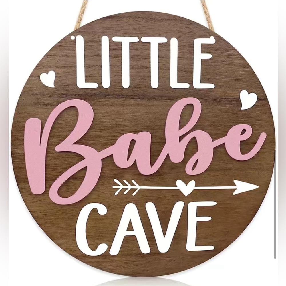 New Rustic Little Babe Cave Pink Wood Door Sign